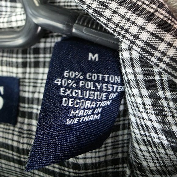 Mens Chaps Black White Plaid Shirt Long Sleeve Button Down Cotton Blend Size M - Picture 4 of 9